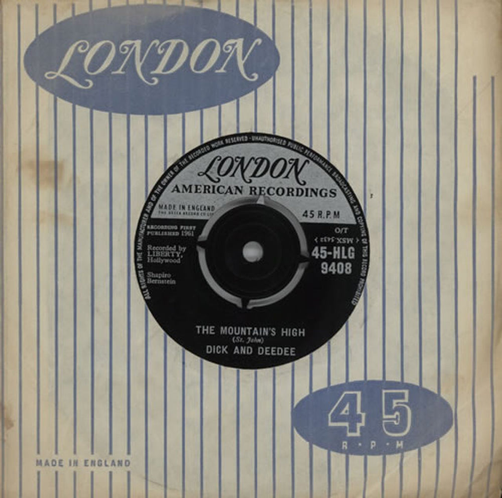 Dick And Deedee The Mountain's High UK 7" vinyl single (7 inch record / 45) 45-HLG9408