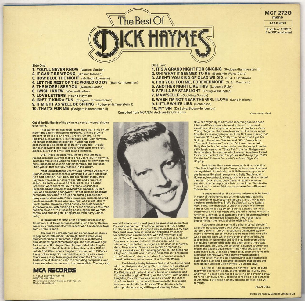 Dick Haymes The Best Of UK vinyl LP album (LP record)