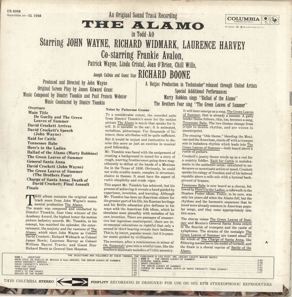 Dimitri Tiomkin The Alamo US vinyl LP album (LP record)