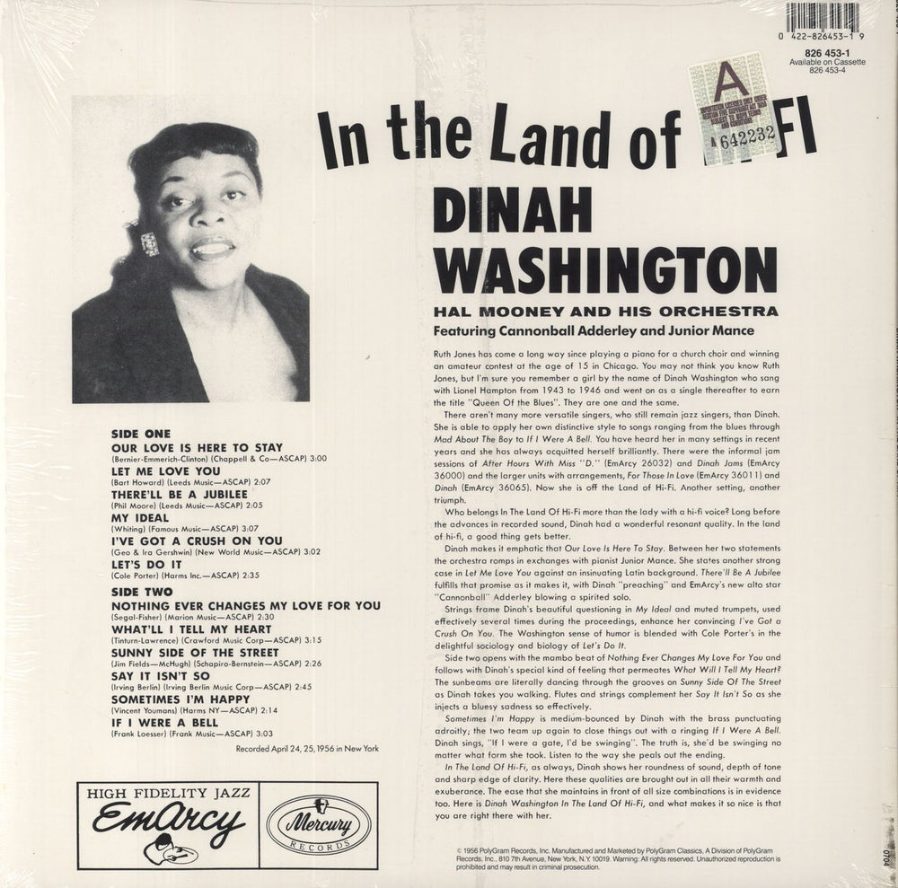 Dinah Washington In The Land Of Hi-Fi US vinyl LP album (LP record) 042282645319