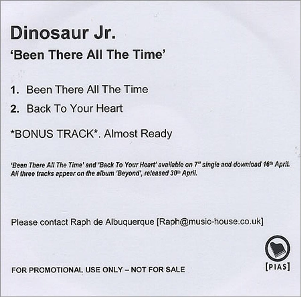 Dinosaur Jr Been There All The Time UK Promo CD-R acetate CD-R ACETATE