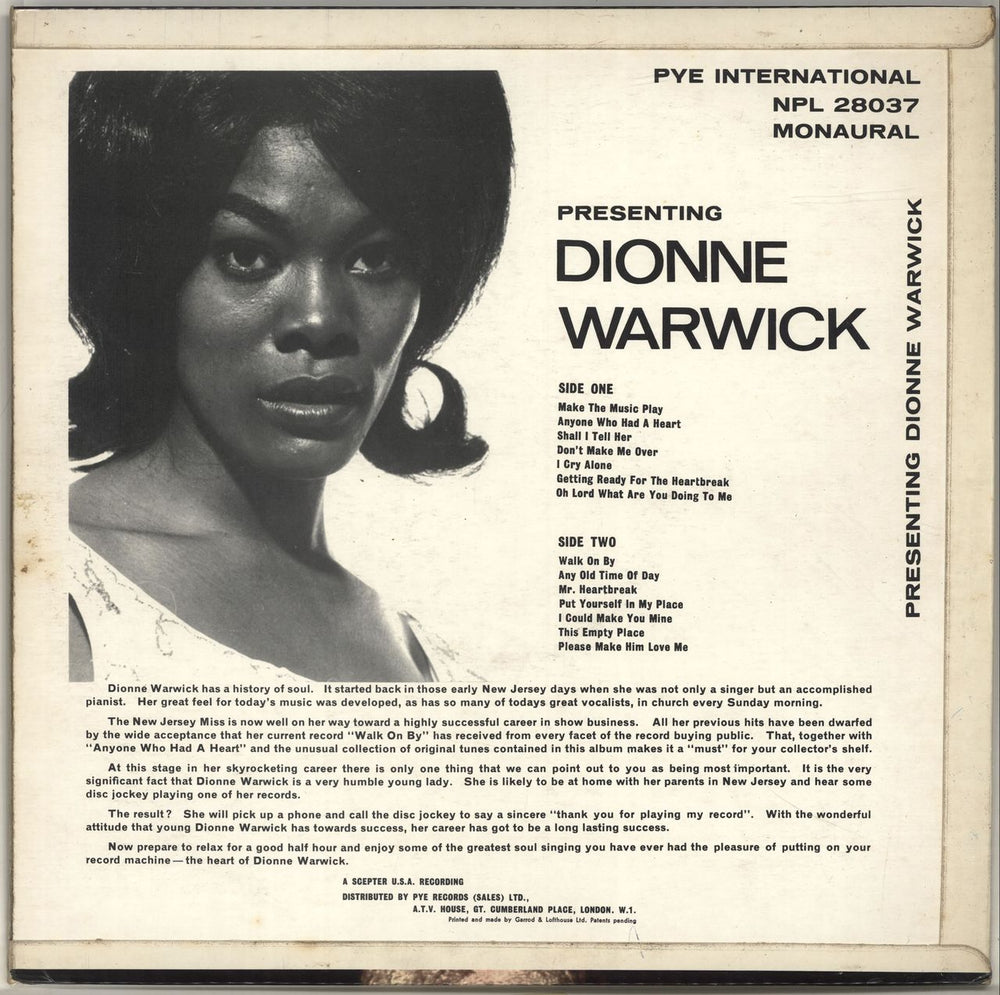 Dionne Warwick Presenting Dionne Warwick UK vinyl LP album (LP record)