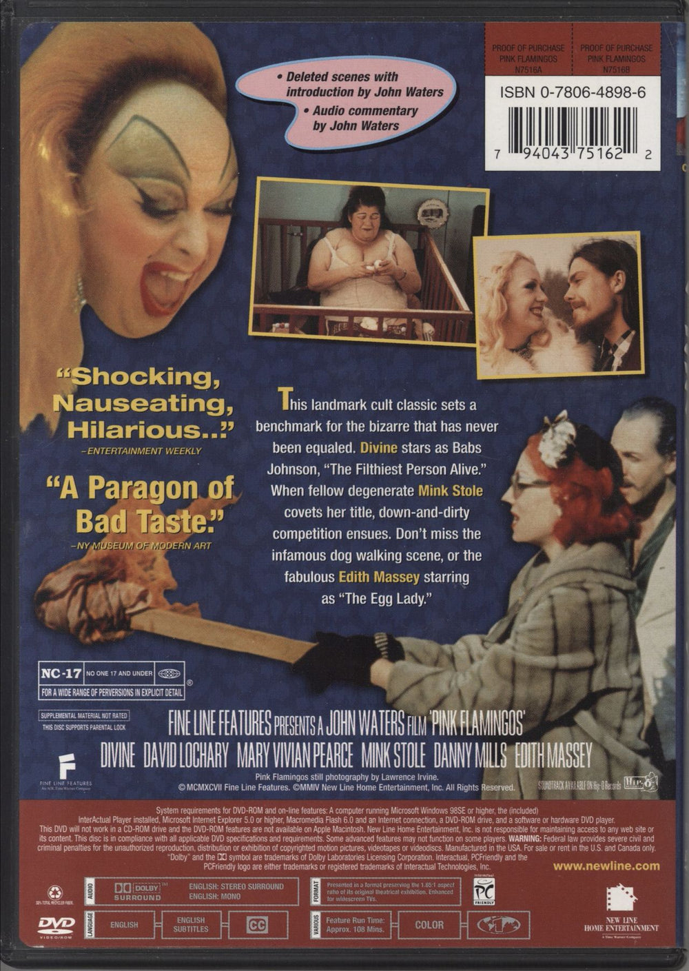 Divine (80's) Pink Flamingos: 25th Anniversary US DVD 794043751622