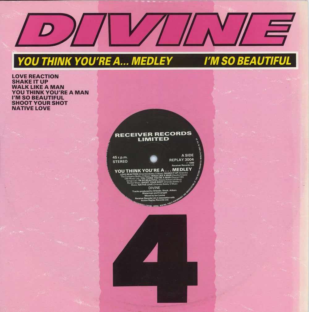 Divine (80's) You Think You're A... Medley UK 12" vinyl single (12 inch record / Maxi-single) REPLAY3004