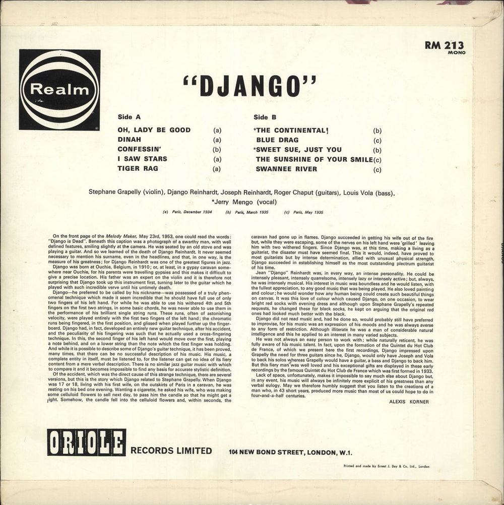 Django Reinhardt Django UK vinyl LP album (LP record)