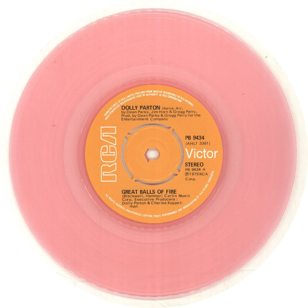 Dolly Parton Great Balls Of Fire - Pink Vinyl UK 7" vinyl single (7 inch record / 45) PAR07GR97394