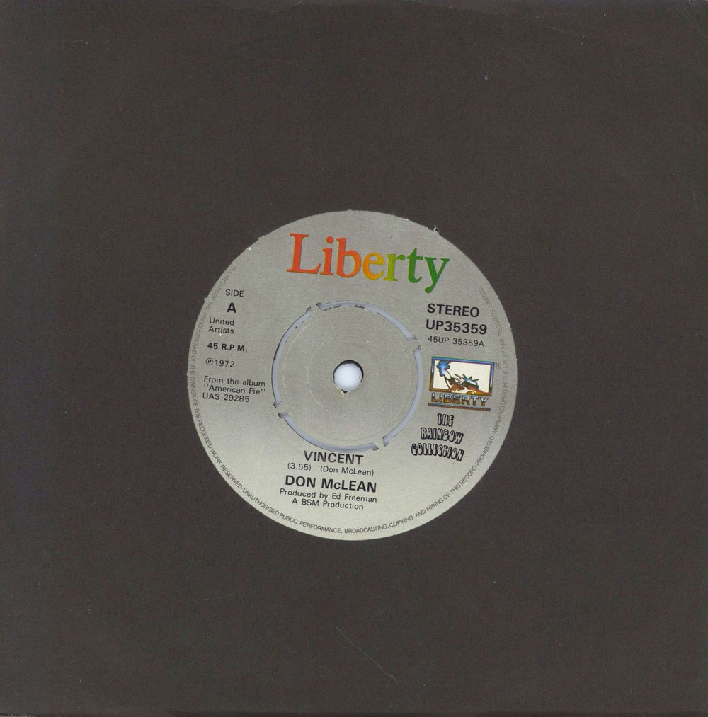 Don McLean Vincent - 4prong Liberty labels UK 7" vinyl single (7 inch record / 45) UP35359