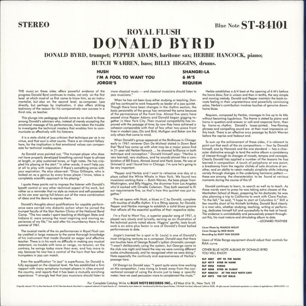 Donald Byrd Royal Flush - 45rpm 180 Gram Vinyl US 2-LP vinyl record set (Double LP Album)