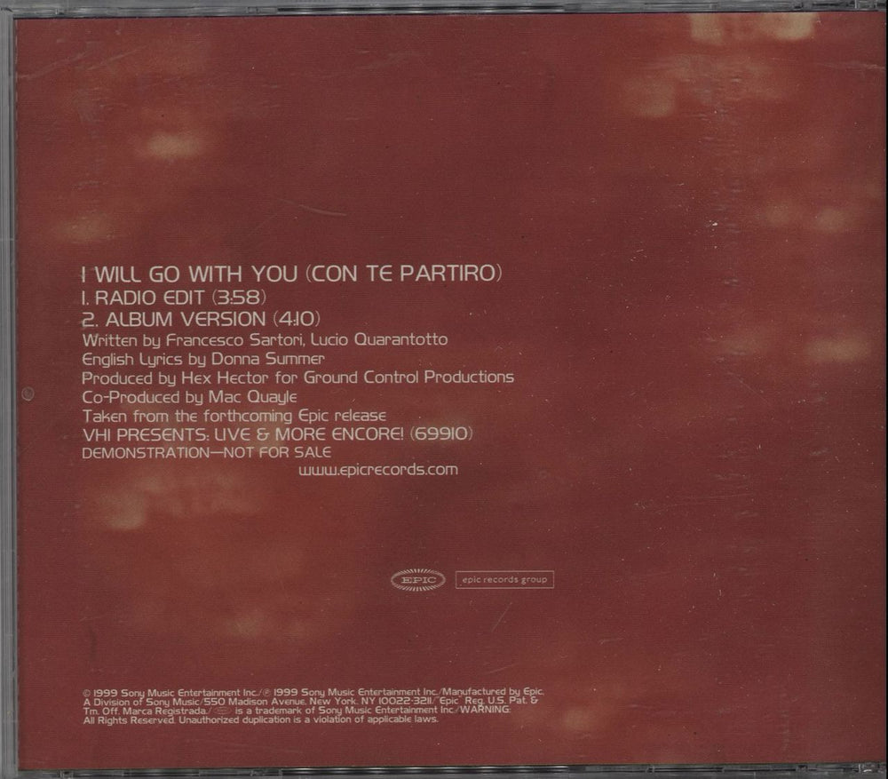 Donna Summer I Will Go With You US Promo CD single (CD5 / 5") SUMC5IW139718