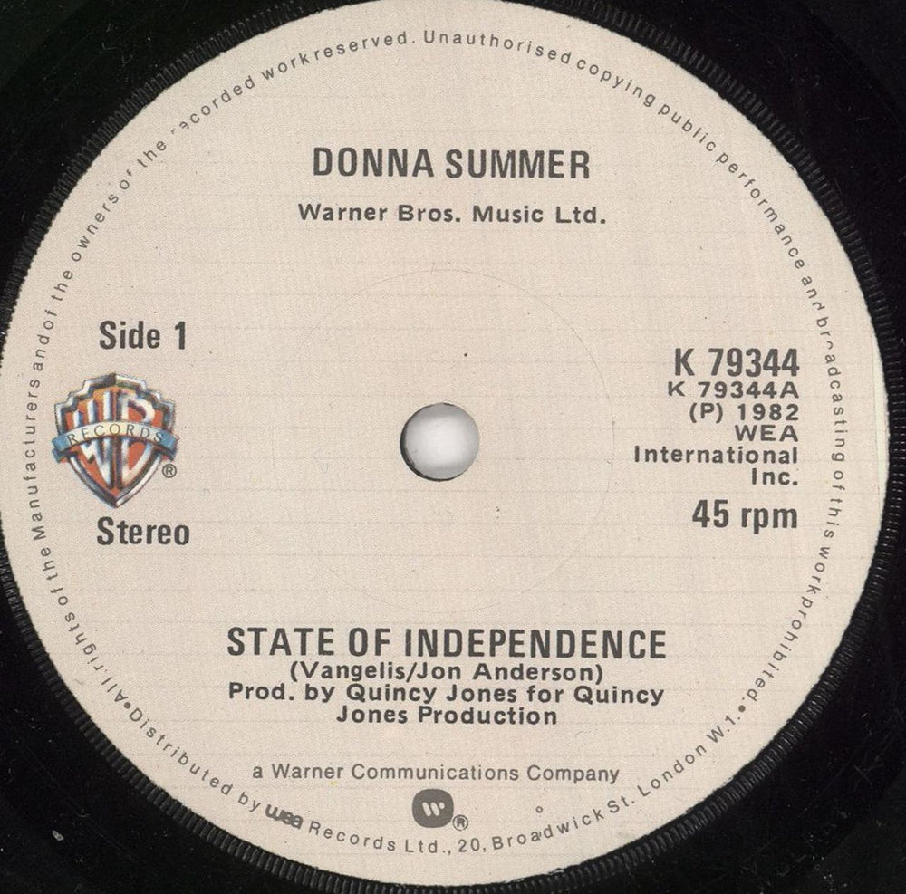 Donna Summer State Of Independence Irish 7" vinyl single (7 inch record / 45) SUM07ST741406