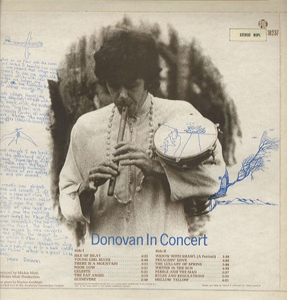 Donovan In Concert UK vinyl LP album (LP record) DOVLPIN81395