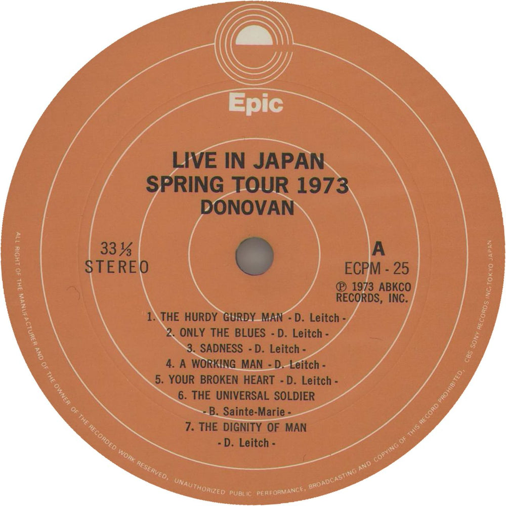 Donovan Live In Japan/Spring Tour 1973 Japanese vinyl LP album (LP record) DOVLPLI475574