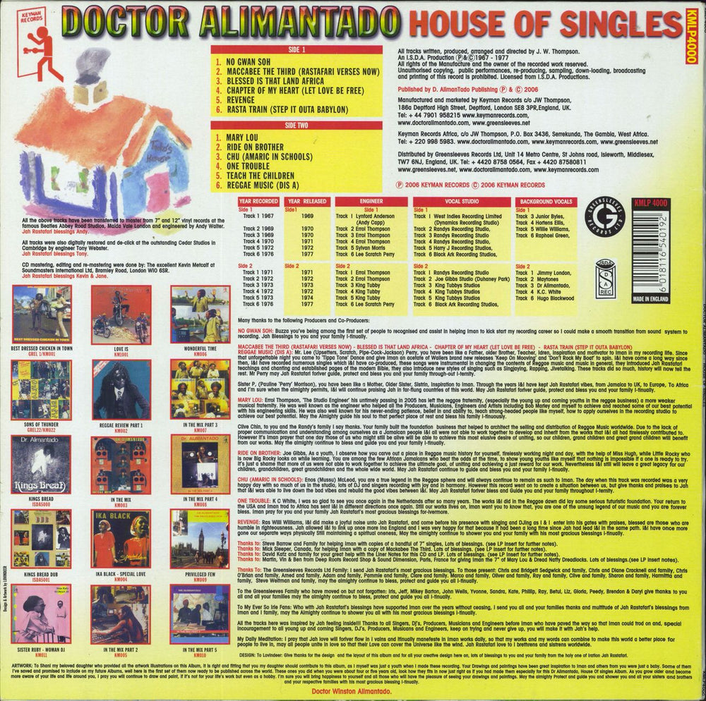 Dr Alimantado House Of Singles UK Promo vinyl LP album (LP record) 6018116540192