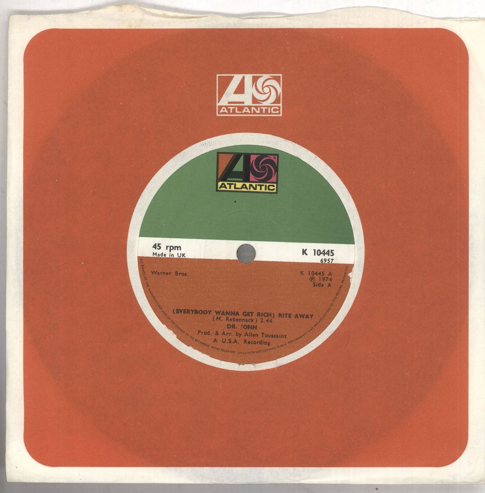 Dr John (Everybody Wanna Get Rich) Rite Away - solid UK 7" vinyl single (7 inch record / 45) K10445