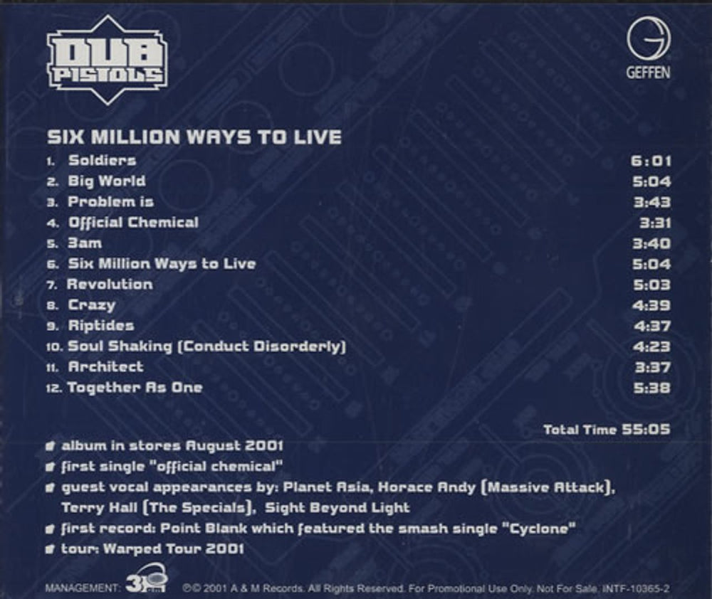 Dub Pistols Six Million Ways To Live US Promo CD album (CDLP) INTF-10365-2