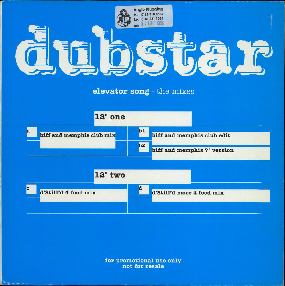 Dubstar Elevator Song (The Mixes) UK Promo 12" vinyl single (12 inch record / Maxi-single) 12FOODDJD80