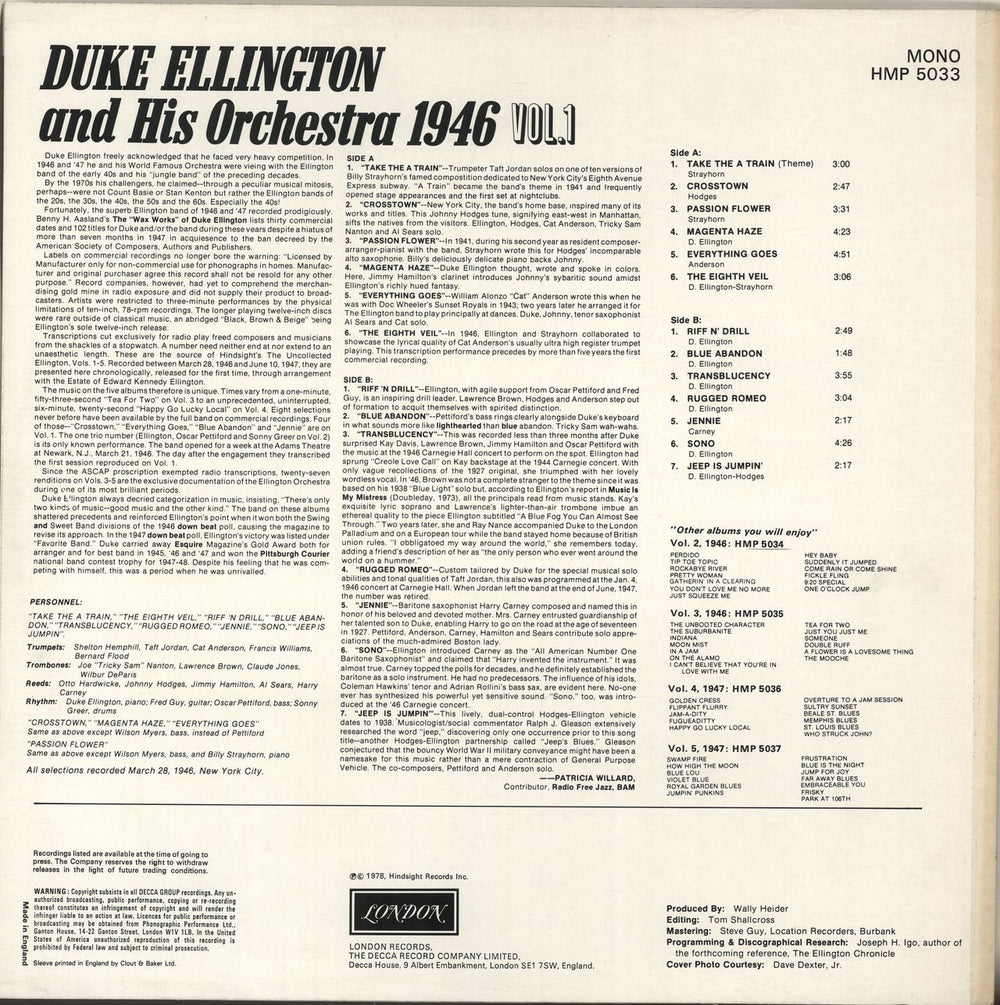 Duke Ellington The Radio Transcriptions Vol. 1 UK vinyl LP album (LP record)