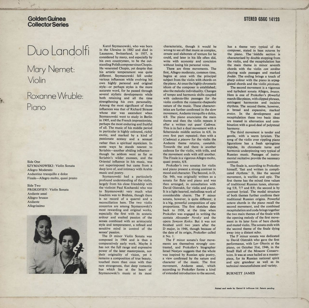 Duo Landolfi Szymanowski: Violin Sonata / Prokofiev: Violin Sonata UK vinyl LP album (LP record)