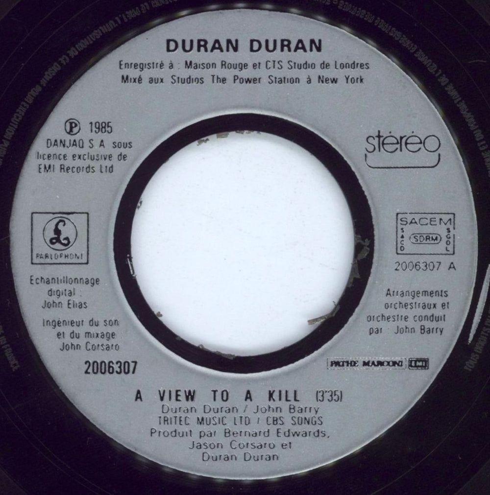 Duran Duran A View To A Kill (Dangereusement Votre) French 7" vinyl single (7 inch record / 45) DDN07AV810103