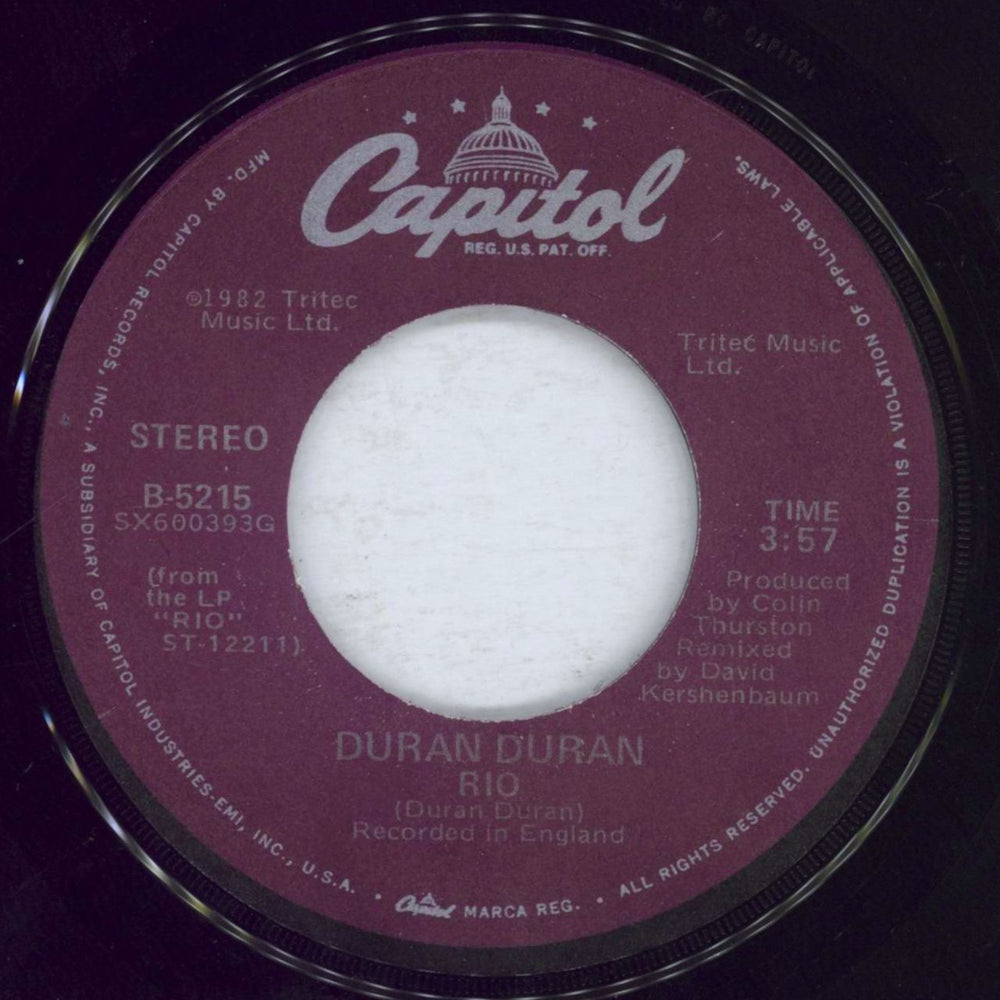 Duran Duran Rio - Winchester Pressing US 7" vinyl single (7 inch record / 45) DDN07RI818759