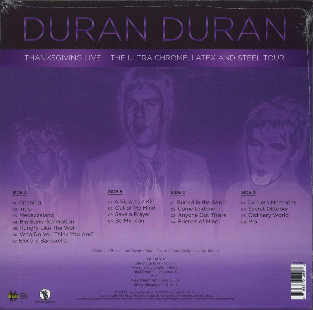 Duran Duran Thanksgiving Live - The Ultra Chrome, Latex And Steel - Purple/Yellow Vinyl UK 2-LP vinyl record set (Double LP Album) 819514012580