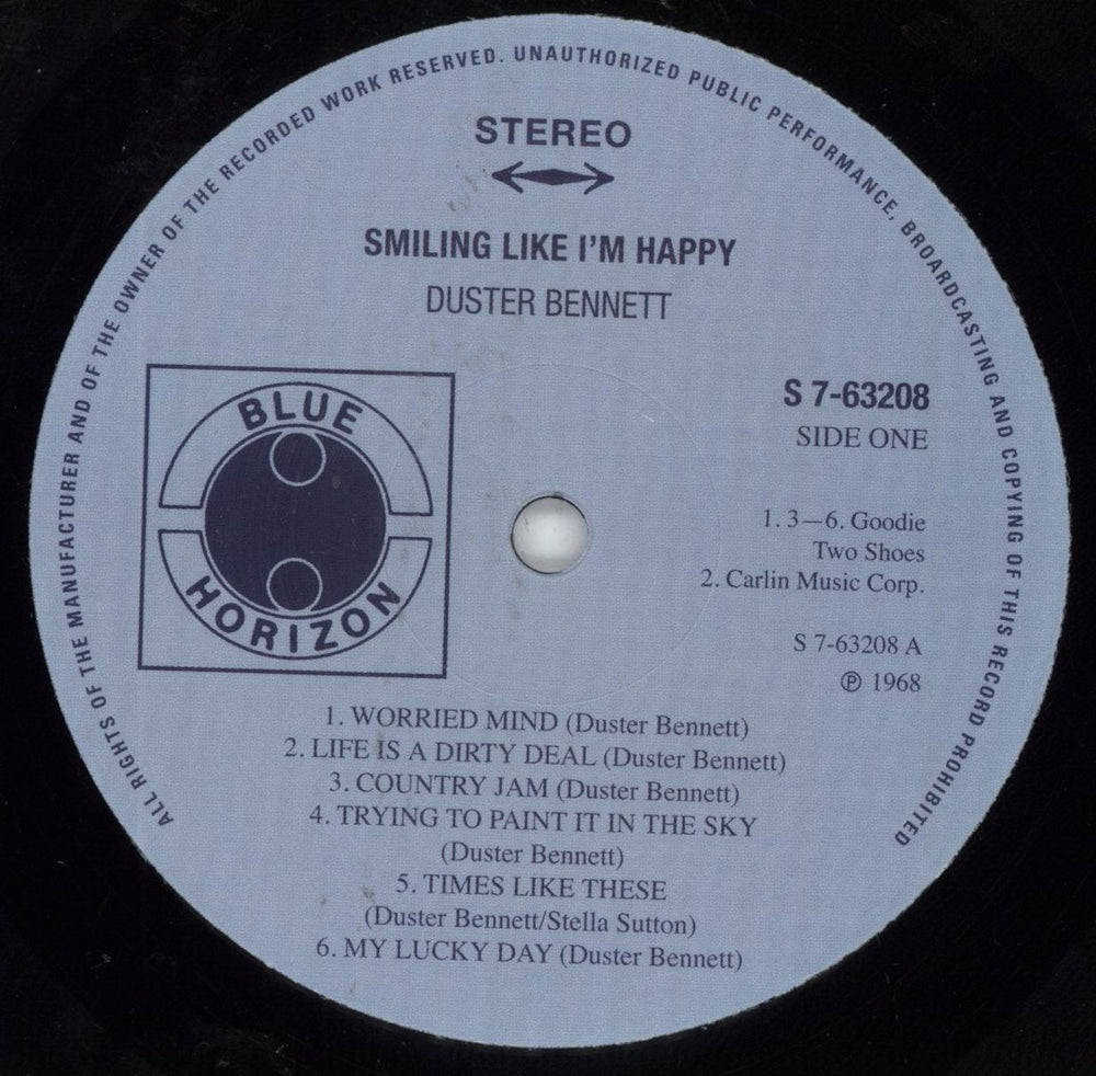 Duster Bennett Smiling Like I'm Happy - 180gm - Open Shrink UK vinyl LP album (LP record) DUTLPSM806477