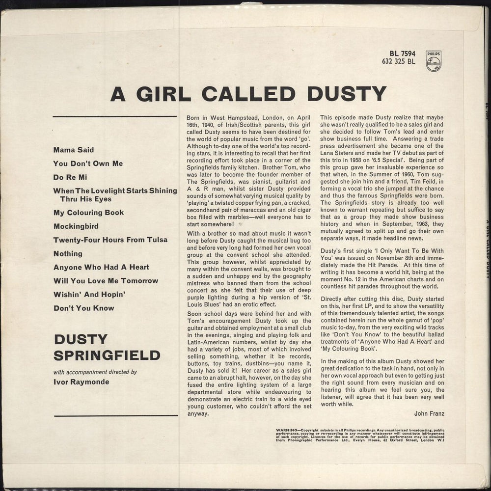 Dusty Springfield A Girl Called Dusty - Flipback - VG UK vinyl LP album (LP record)