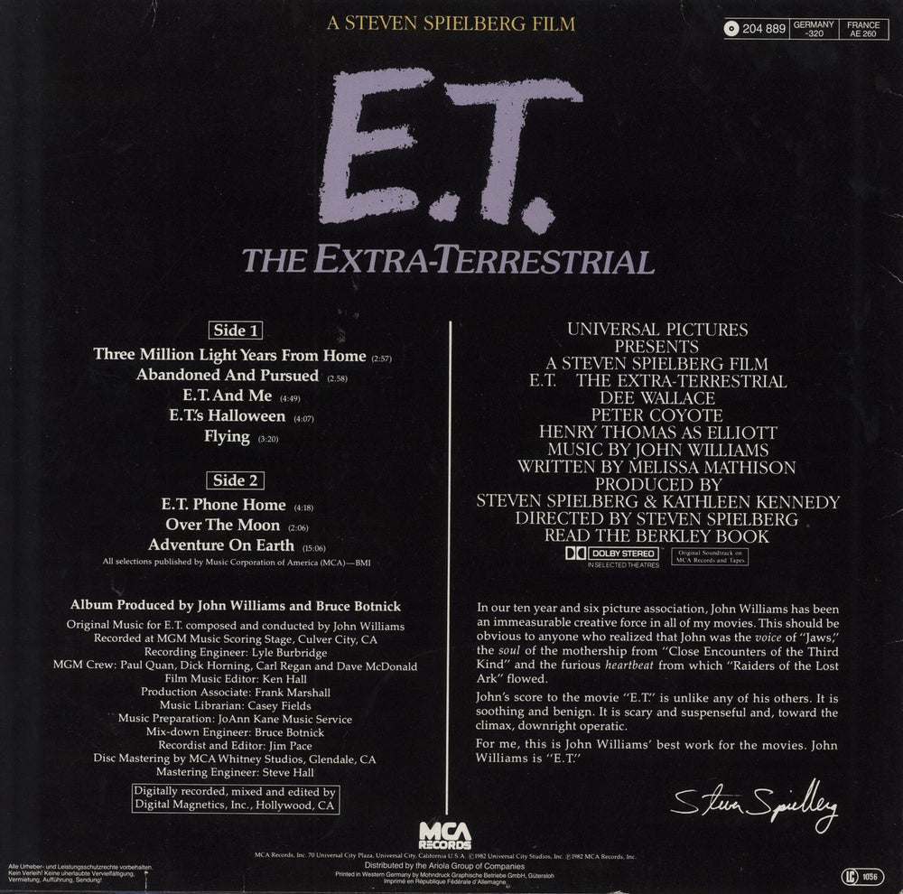 E.T. E.T. The Extra-Terrestrial German vinyl LP album (LP record)