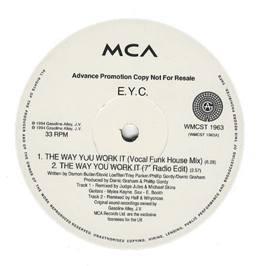 E.Y.C. The Way You Work It UK Promo 12" vinyl single (12 inch record / Maxi-single) WMCST1963