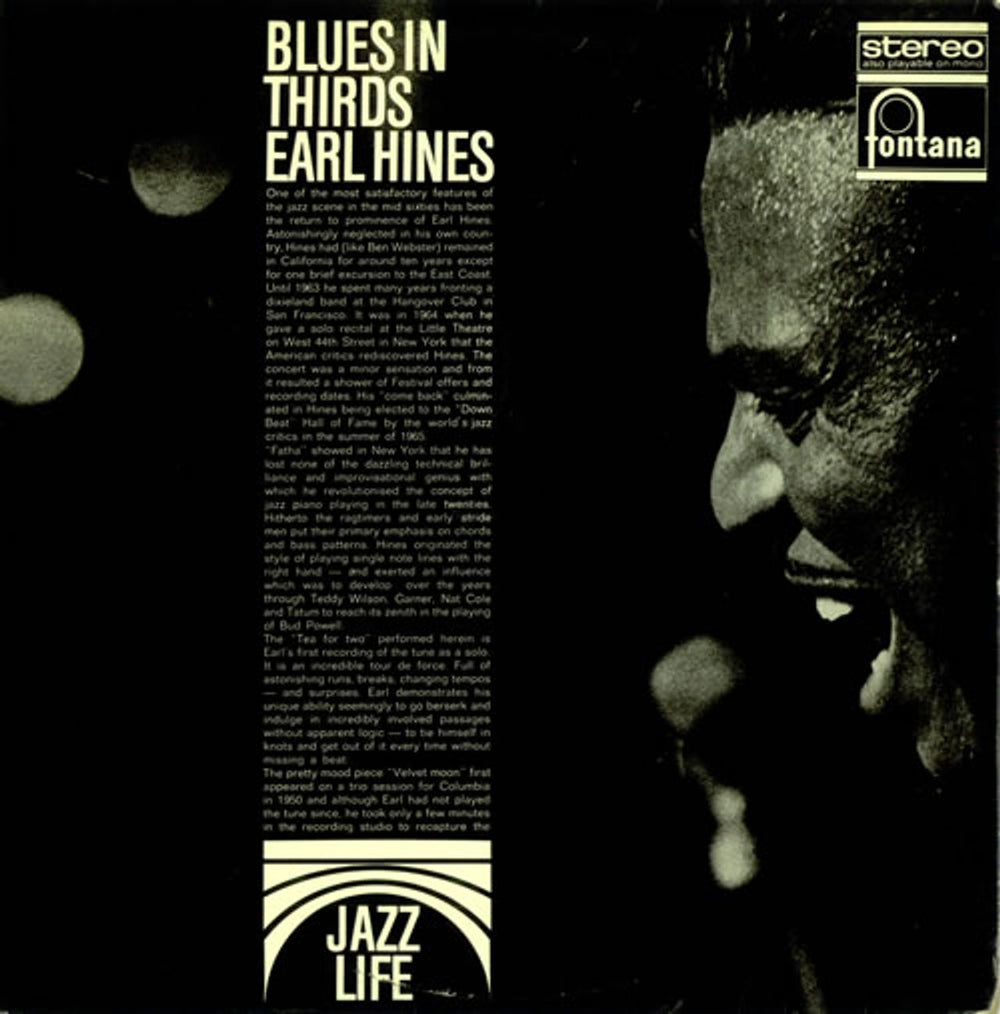 Earl Hines Blues In Thirds UK vinyl LP album (LP record) FJL902