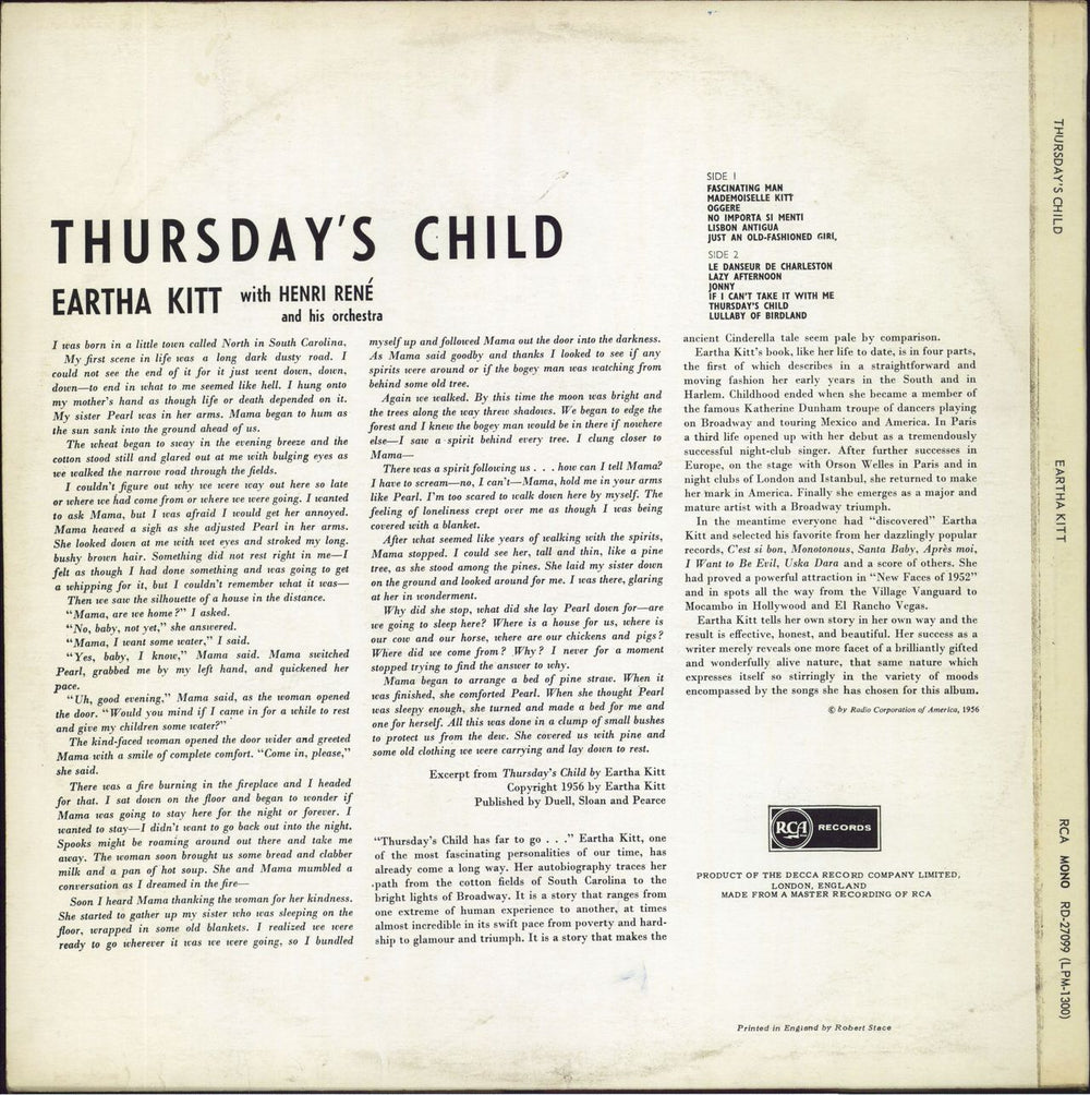 Eartha Kitt Thursday's Child UK vinyl LP album (LP record)