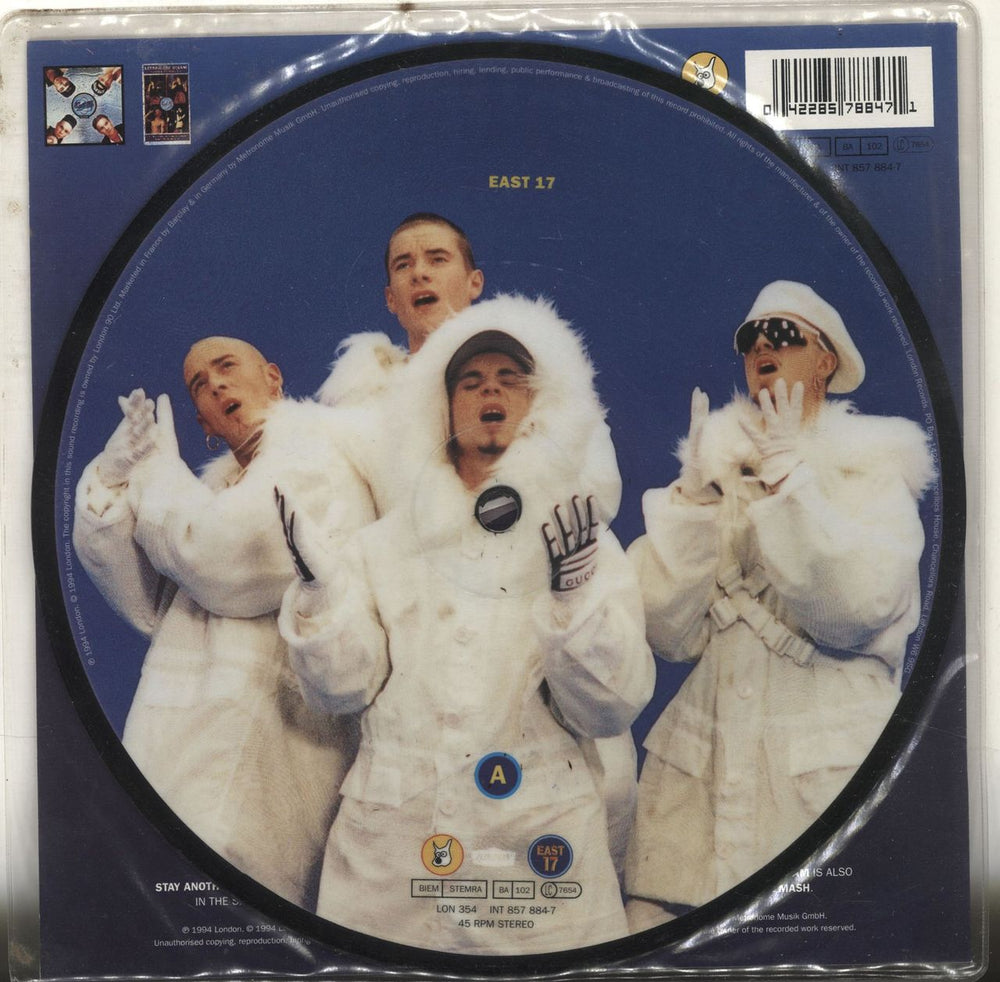 East 17 Stay Another Day - hype stickered UK 7" vinyl picture disc (7 inch picture disc single) E177PST99759