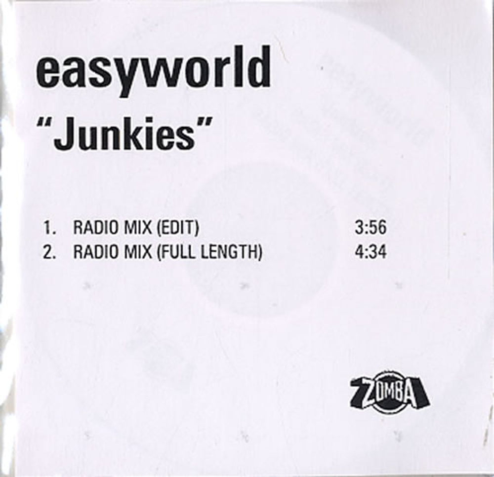 Easyworld Junkies + Press Release UK Promo CD-R acetate CD-R