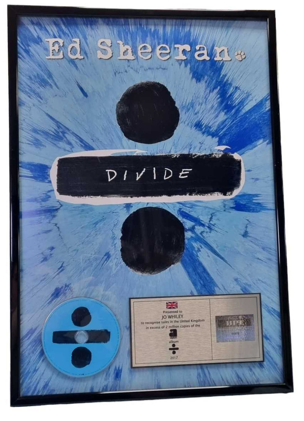 Ed Sheeran Divide UK award disc 2 MILLION AWARD