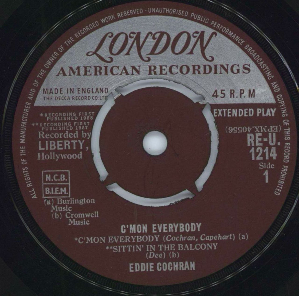 Eddie Cochran C'Mon Everybody EP - 5.60 Sleeve UK 7" vinyl single (7 inch record / 45) EDC07CM788210