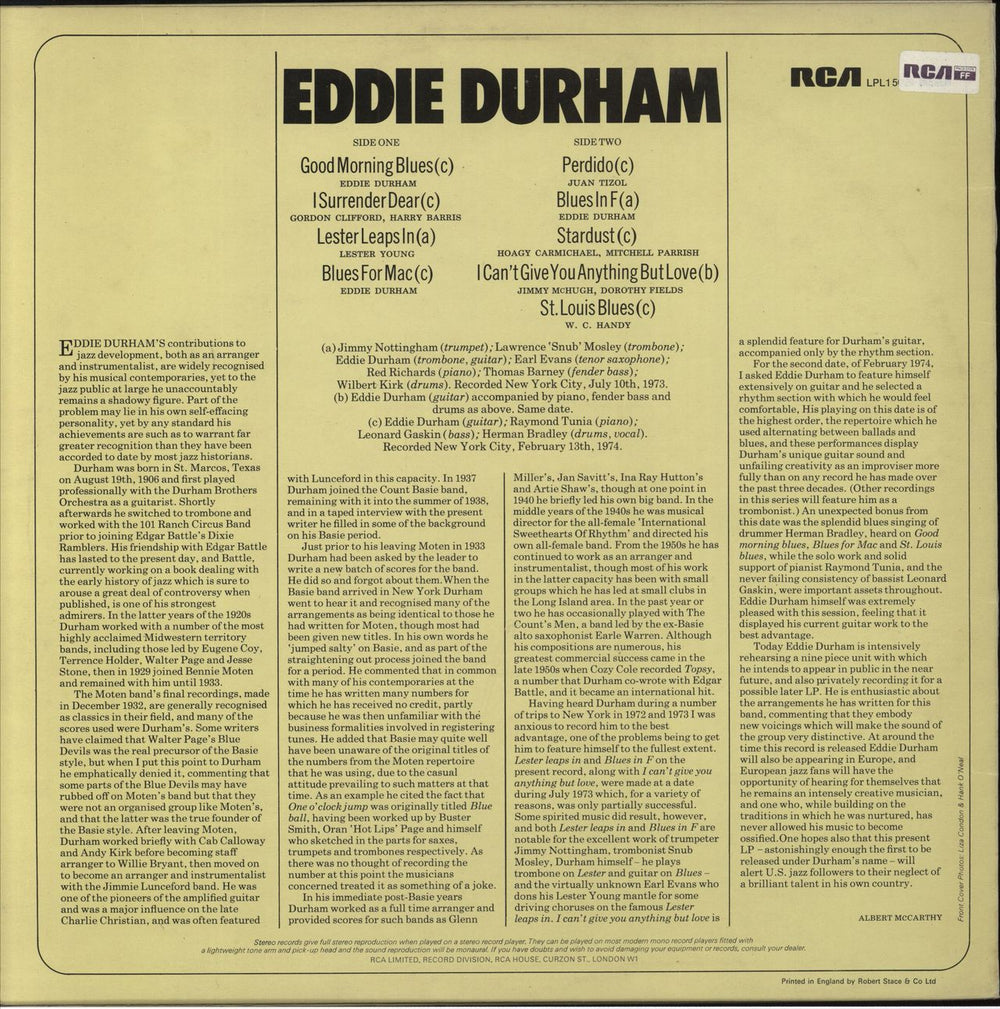 Eddie Durham Eddie Durham UK vinyl LP album (LP record)