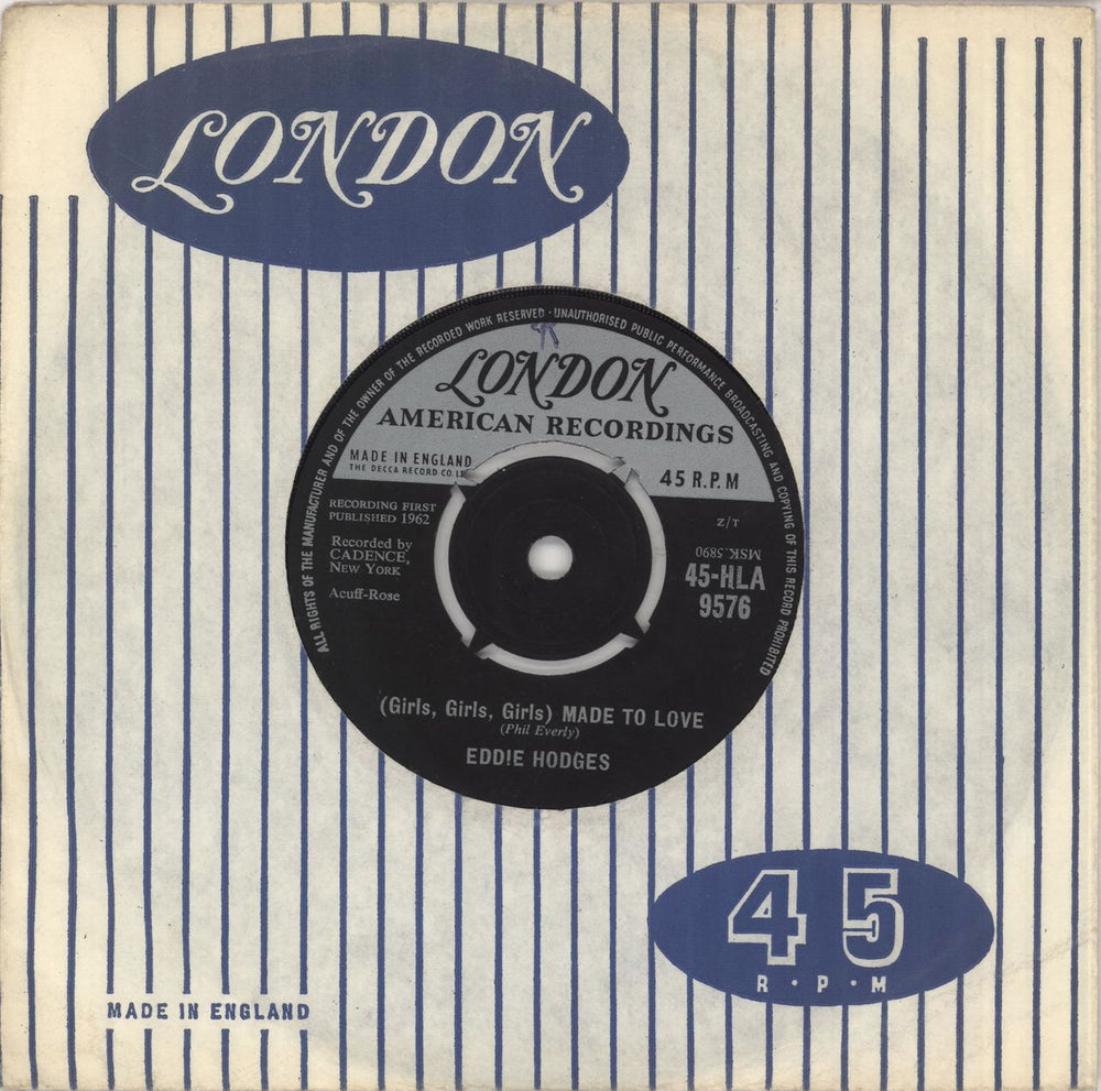 Eddie Hodges (Girls, Girls, Girls) Made To Love UK 7" vinyl single (7 inch record / 45) 45-HLA9576