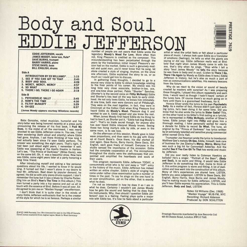 Eddie Jefferson Body And Soul UK vinyl LP album (LP record)