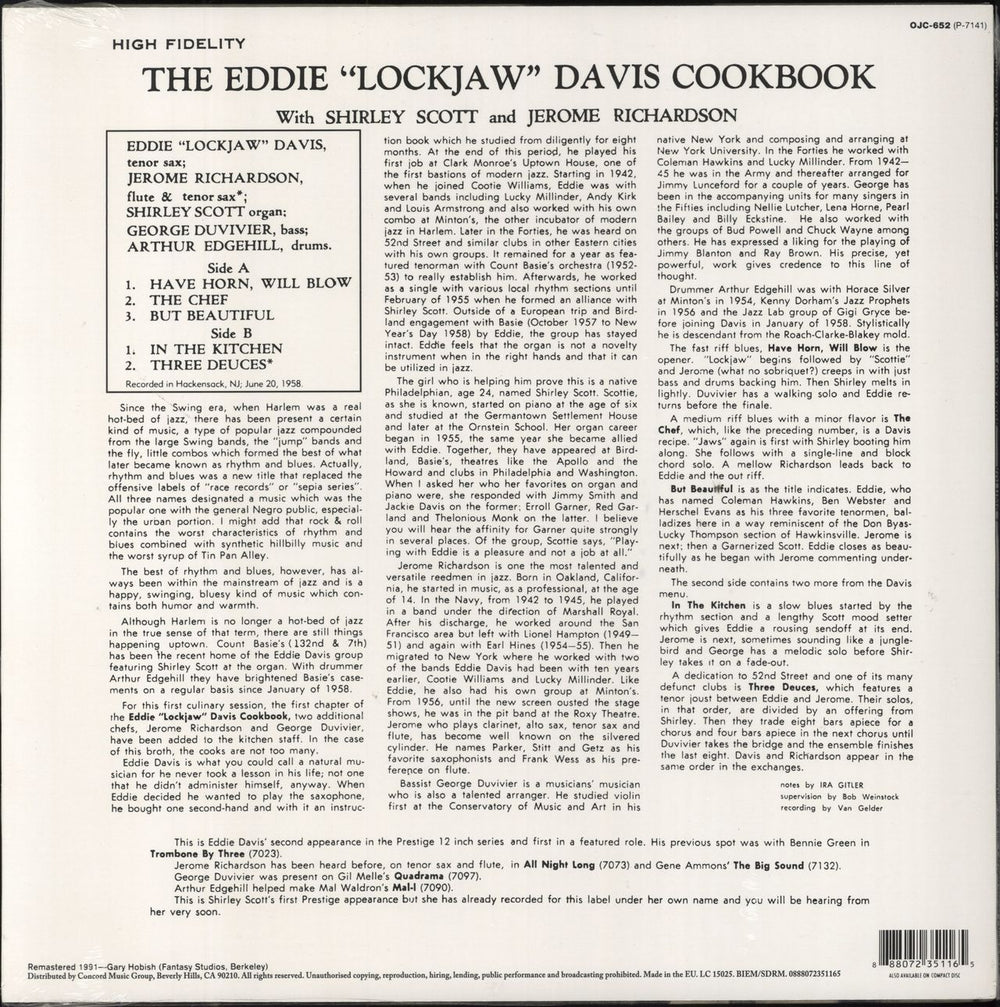 Eddie 'Lockjaw' Davis The Eddie 'Lockjaw' Davis Cookbook - Volume 1 - Sealed UK vinyl LP album (LP record) 025218665216