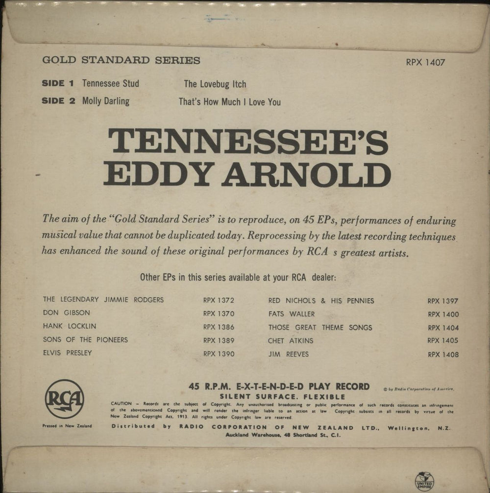 Eddy Arnold Tennessee's Eddy Arnold New Zealand 7" vinyl single (7 inch record / 45)