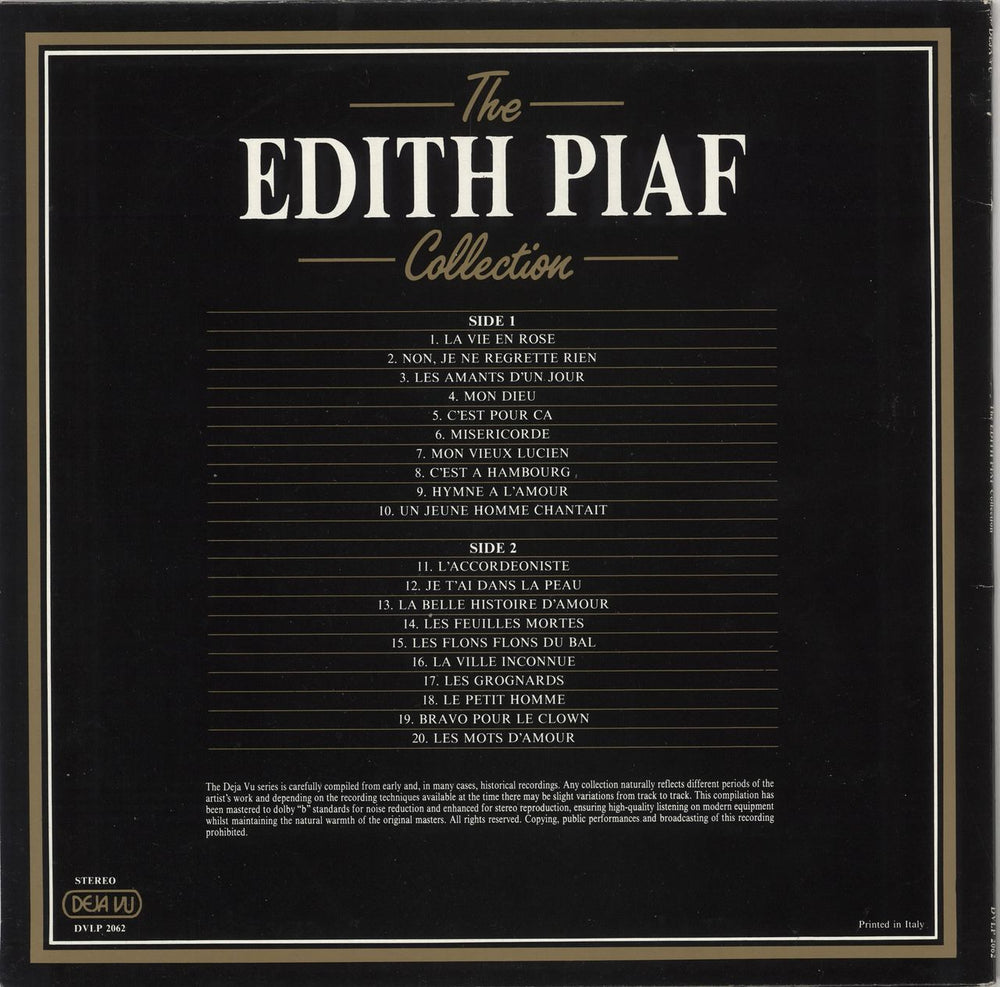 Edith Piaf The Edith Piaf Collection Italian vinyl LP album (LP record)