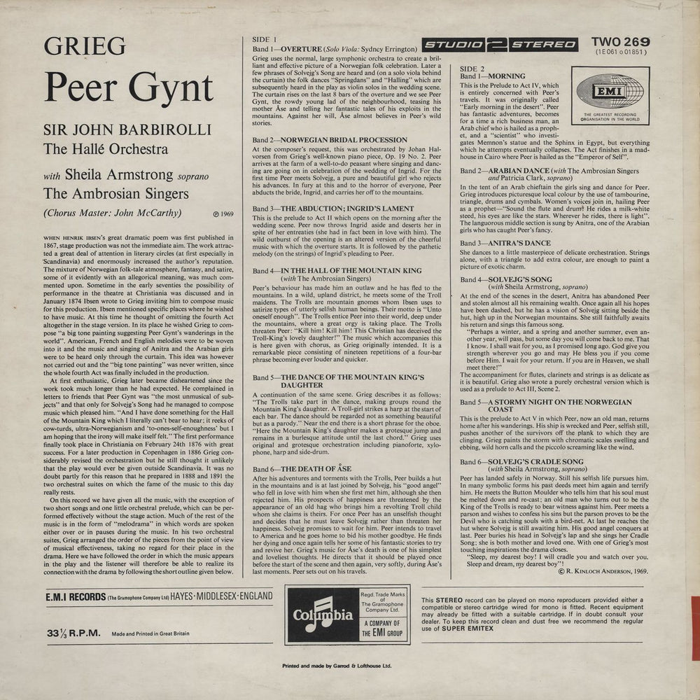 Edvard Grieg Peer Gynt UK vinyl LP album (LP record)