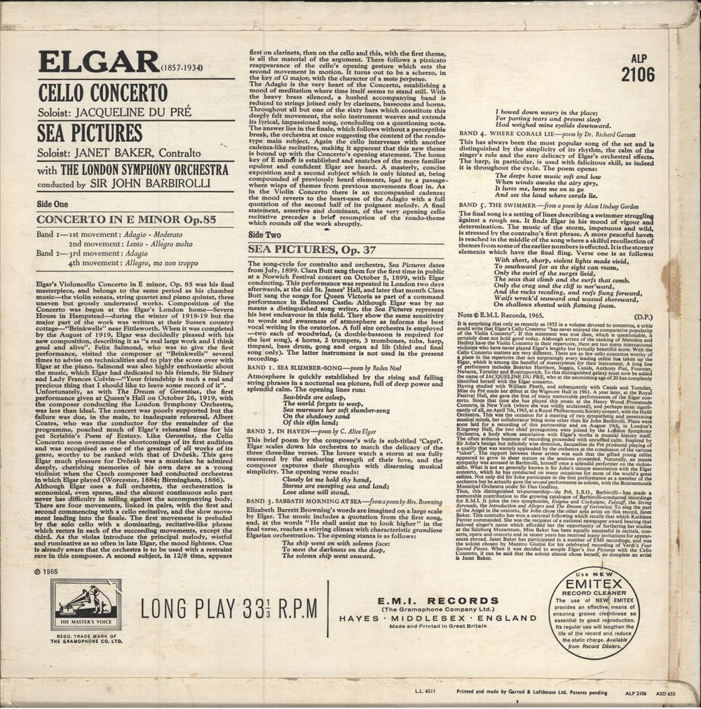 Edward Elgar Cello Concerto / Sea Pictures - 1st Mono UK vinyl LP album (LP record)