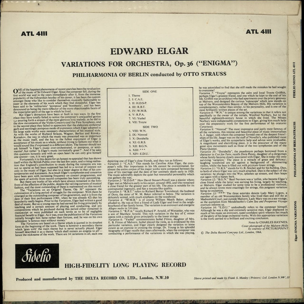 Edward Elgar Enigma Variations UK vinyl LP album (LP record)