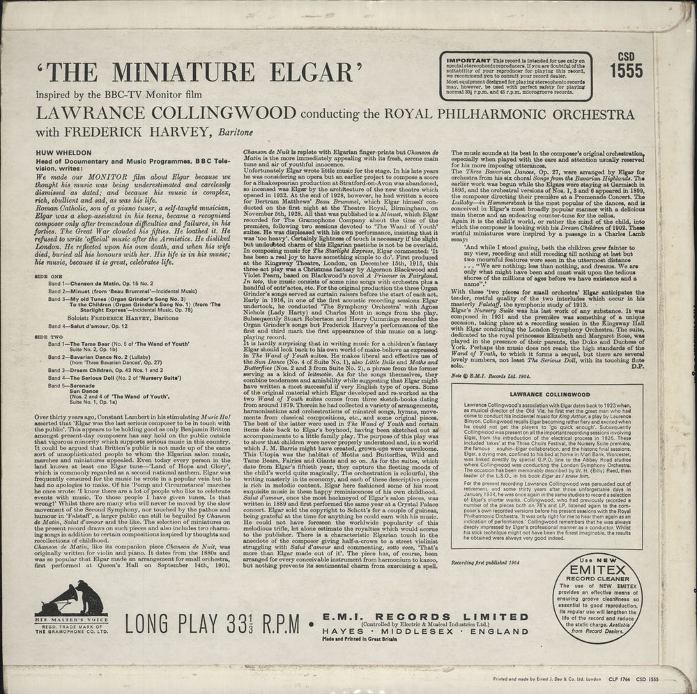 Edward Elgar 'The Miniature Elgar' - 2nd UK vinyl LP album (LP record)