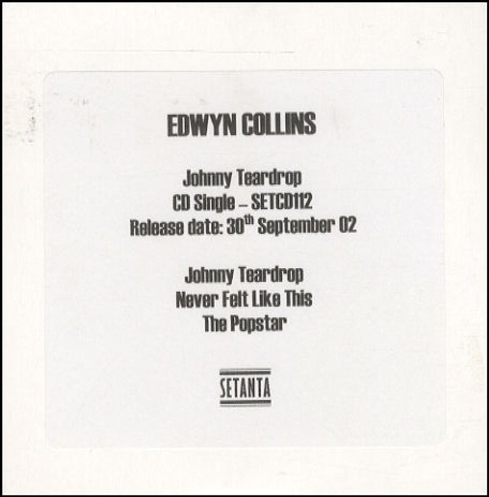 Edwyn Collins Johnny Teardrop UK Promo CD-R acetate CD ACETATE