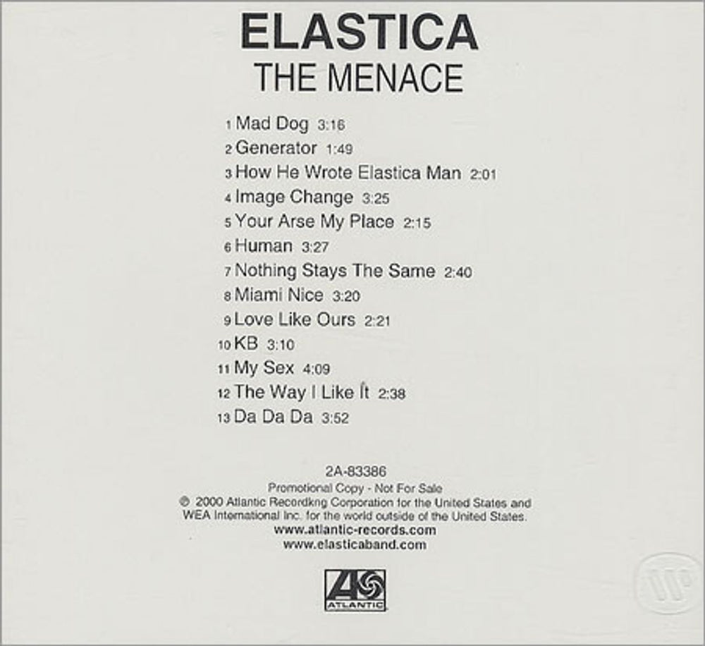 Elastica The Menace US Promo CD album (CDLP) 2A-83386