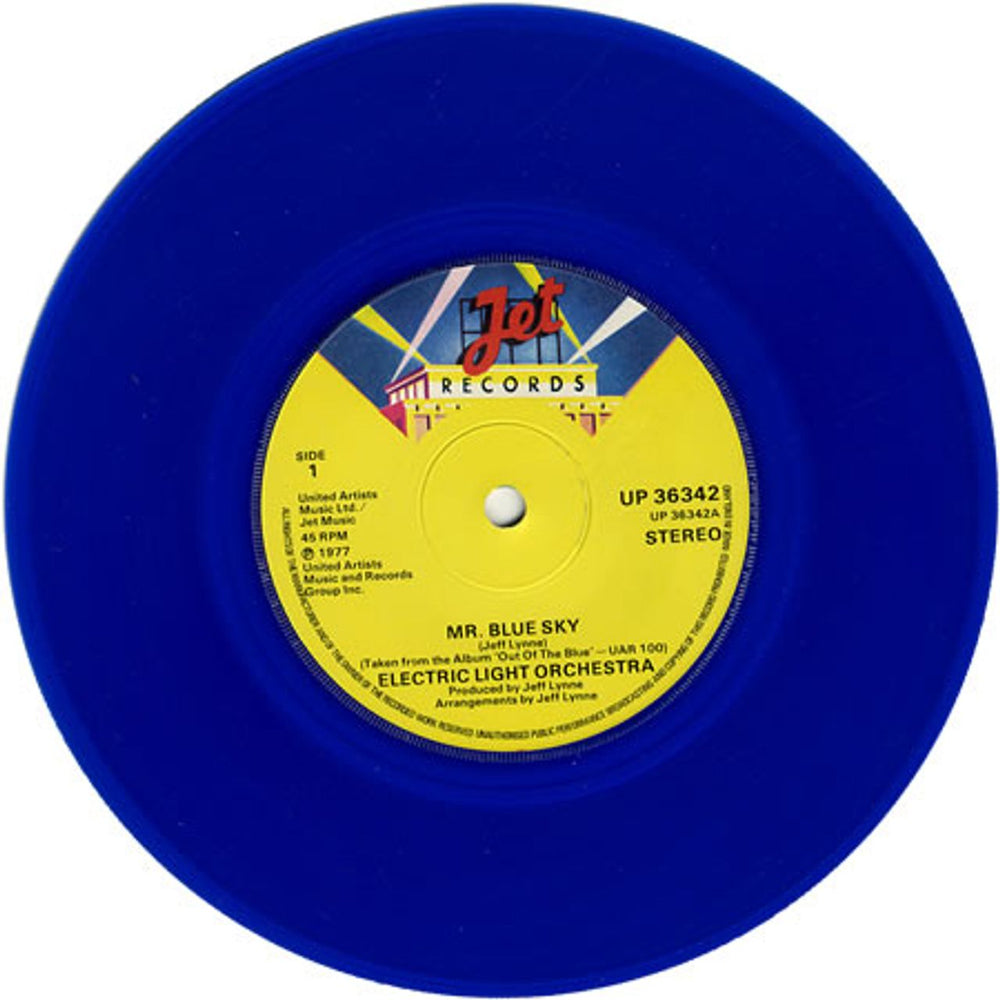 Electric Light Orchestra Mr. Blue Sky - Blue Vinyl + P/S UK 7" vinyl single (7 inch record / 45) ELO07MR49718