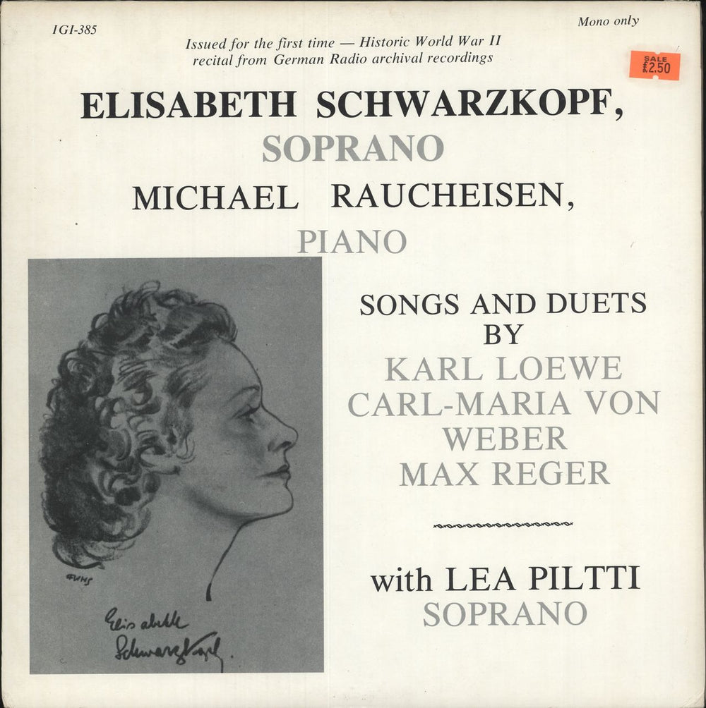 Elisabeth Schwarzkopf Songs And Duets US vinyl LP album (LP record) IGI-385