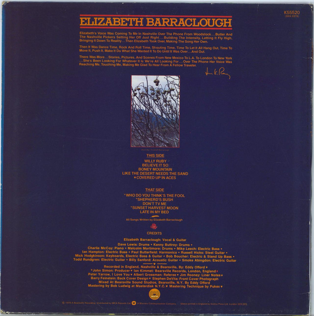 Elizabeth Barraclough Elizabeth Barraclough UK vinyl LP album (LP record)